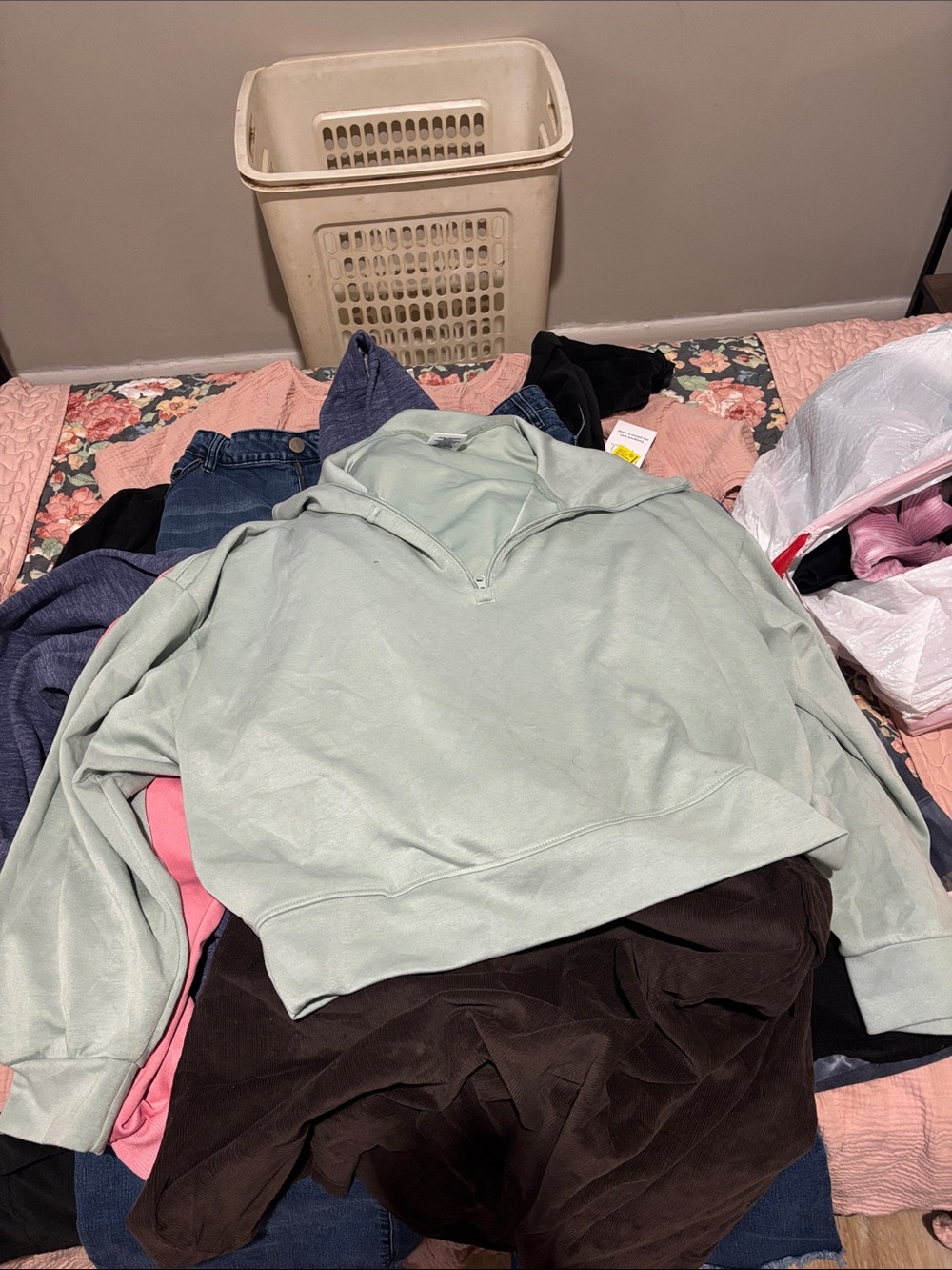 Light Mint Quarter-Zip Turtleneck Pullover